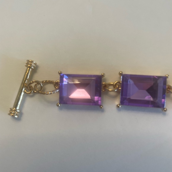 Amethyst PLUS SIZE Bracelet Amethyst Crystal bracelet set in gold tone NWT - Picture 10 of 11
